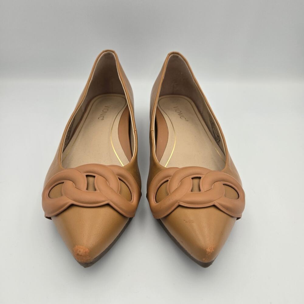 Vionic Tan Pointed-Toe Flats with Interlocking Loop Detail - Picture 2 of 9